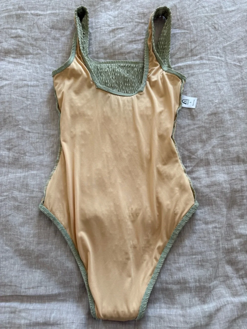 Smocked Sage Green One Piece Swimsuit - Picture 4 of 5